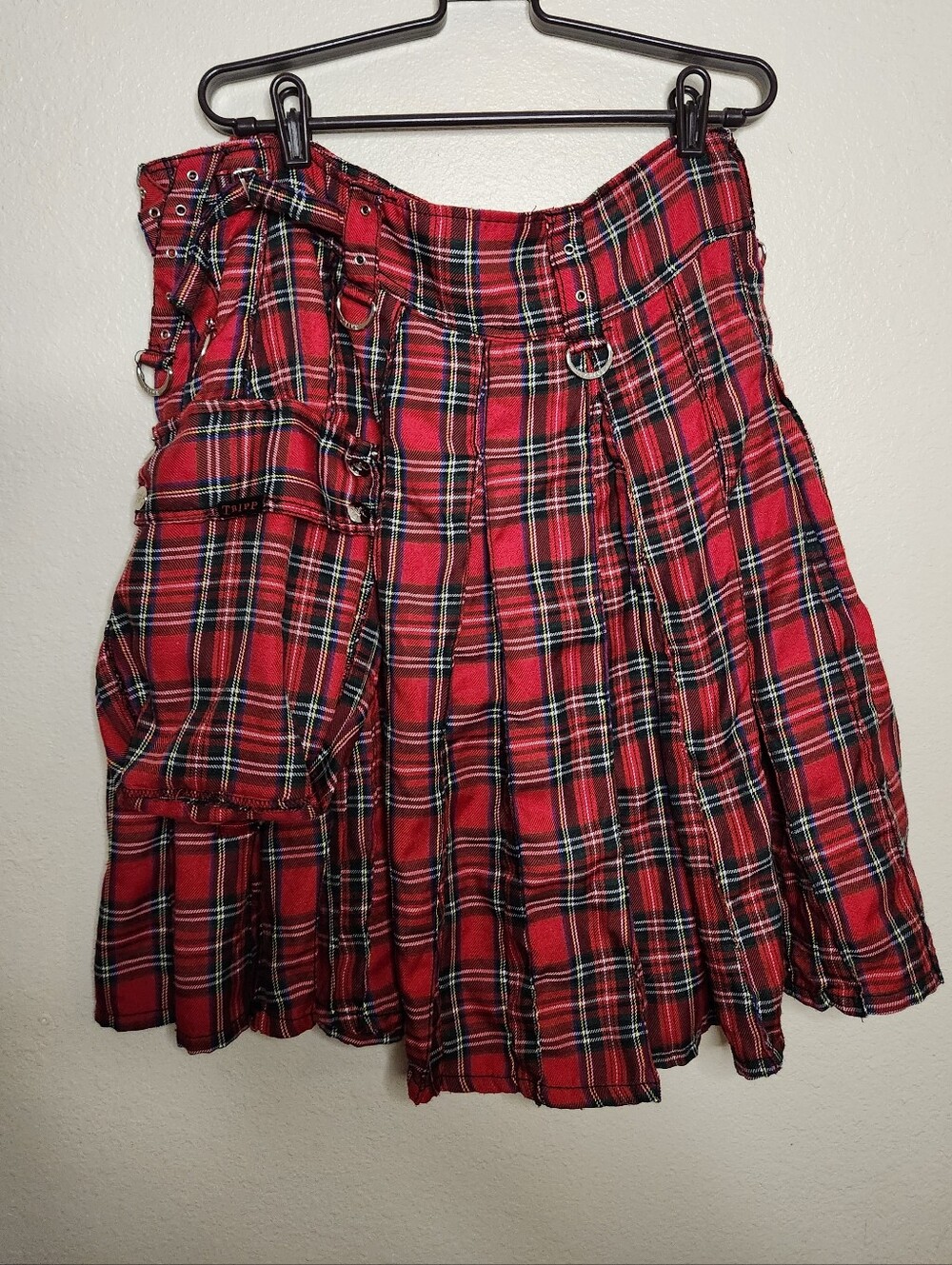 Vintage Tripp NYC Gothic Punk Ska Cargo Kilt Skirt Red Plaid Mens Size Large